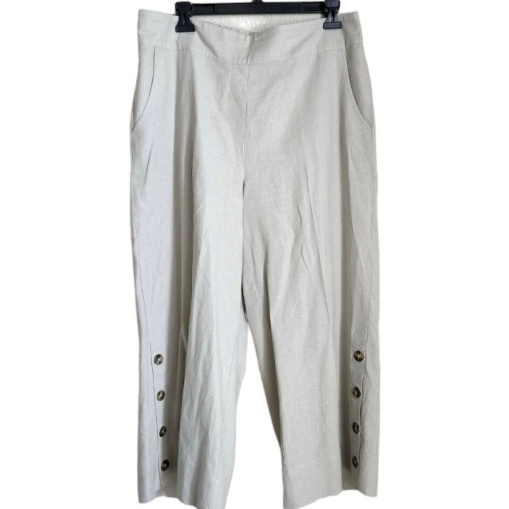 New Directions Linen Blend Wide Leg Cropped Pants sz 12 Coastal grandmacore